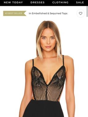 superdown Black Sheer Sequin Lace Bodysuit